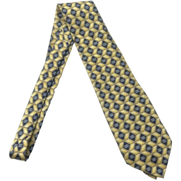 Zianetti Neck Tie Italian Silk Blue Yellow Diamond Print Suit Accessories Formal - Picture 4 of 9